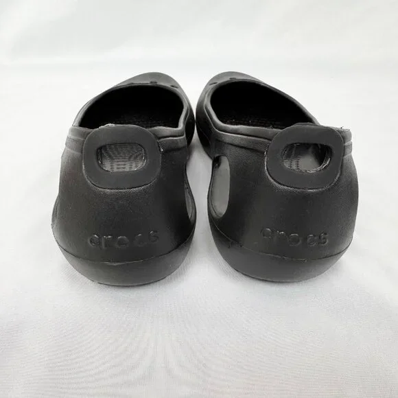 NEW Crocs Womens Size 10 Kadee Ballet Flats Black Rubber Water Sandals Shoes - Picture 5 of 7